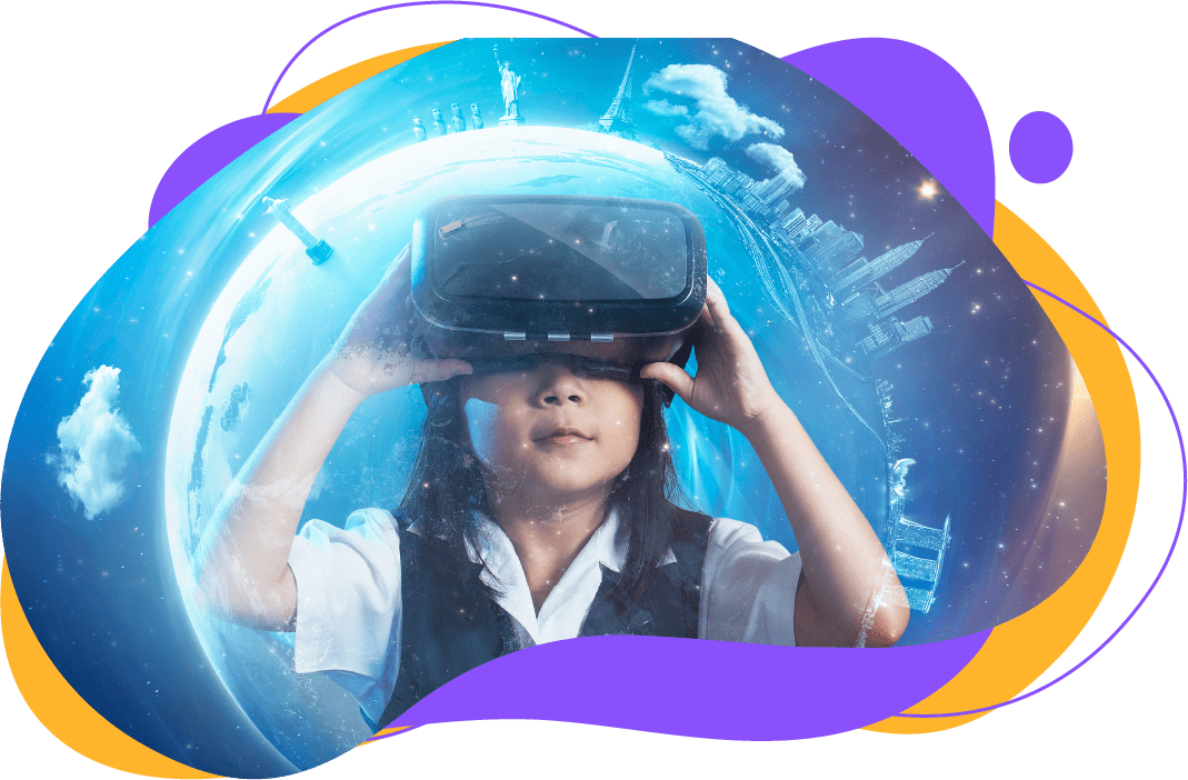 Criança com um Óculos de Realidade Virtual